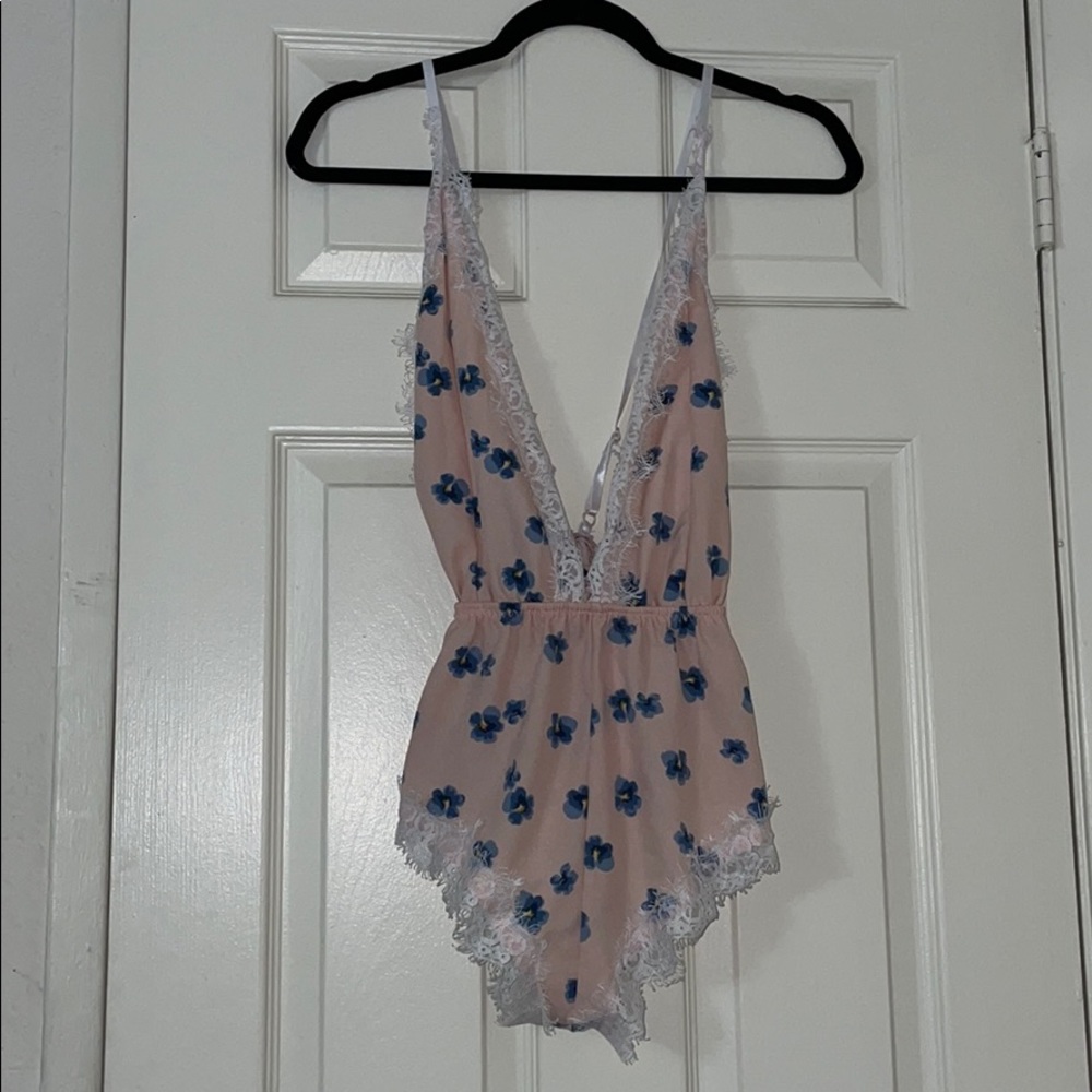 Pink blue floral night romper